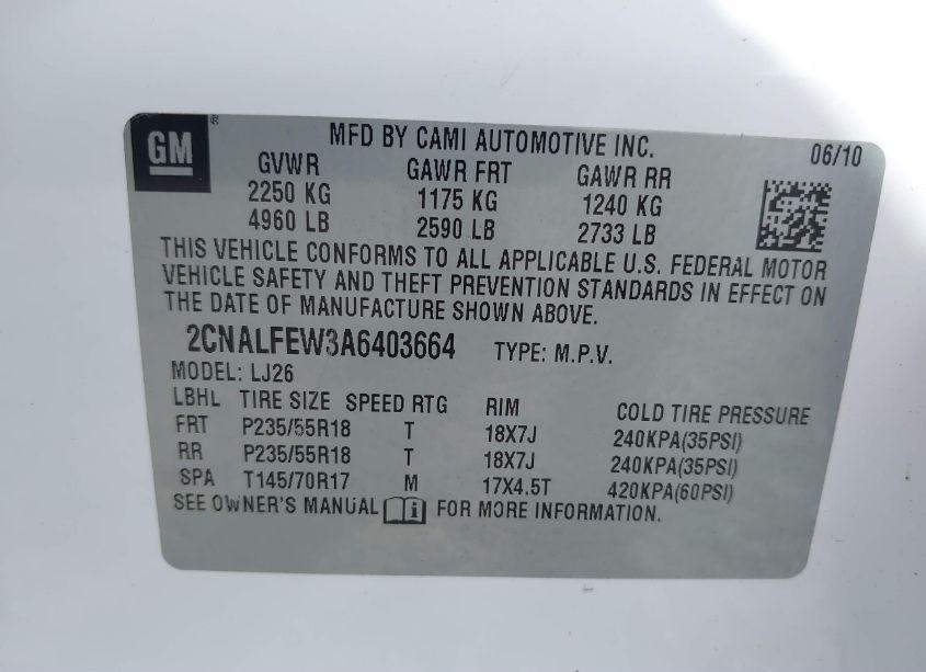 Photo 9 of 2010 Chevrolet Equinox LTZ (VIN 2CNALFEW3A6403664)