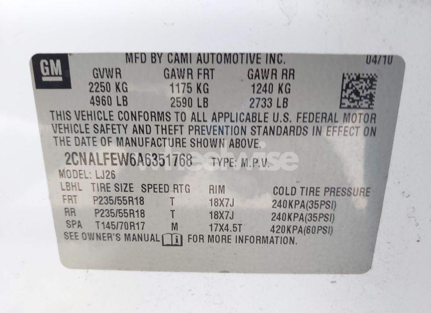 Photo 9 of 2010 Chevrolet Equinox LTZ (VIN 2CNALFEW6A6351768)