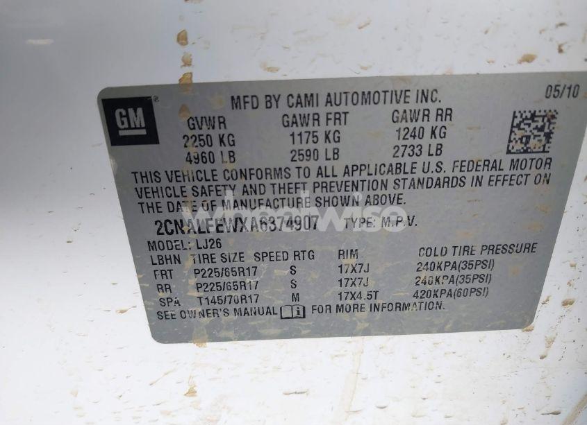 Photo 9 of 2010 Chevrolet Equinox LTZ (VIN 2CNALFEWXA6374907)