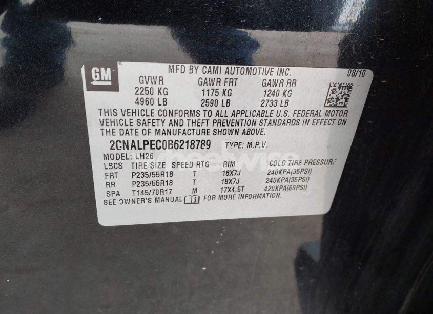 Photo 9 of 2011 Chevrolet Equinox 2LT (VIN 2CNALPEC0B6218789)