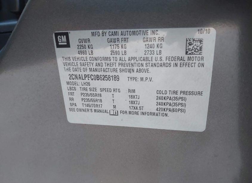 Photo 9 of 2011 Chevrolet Equinox 2LT (VIN 2CNALPEC0B6258189)