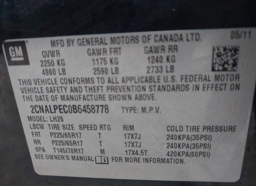 Photo 9 of 2011 Chevrolet Equinox 2LT (VIN 2CNALPEC0B6458778)