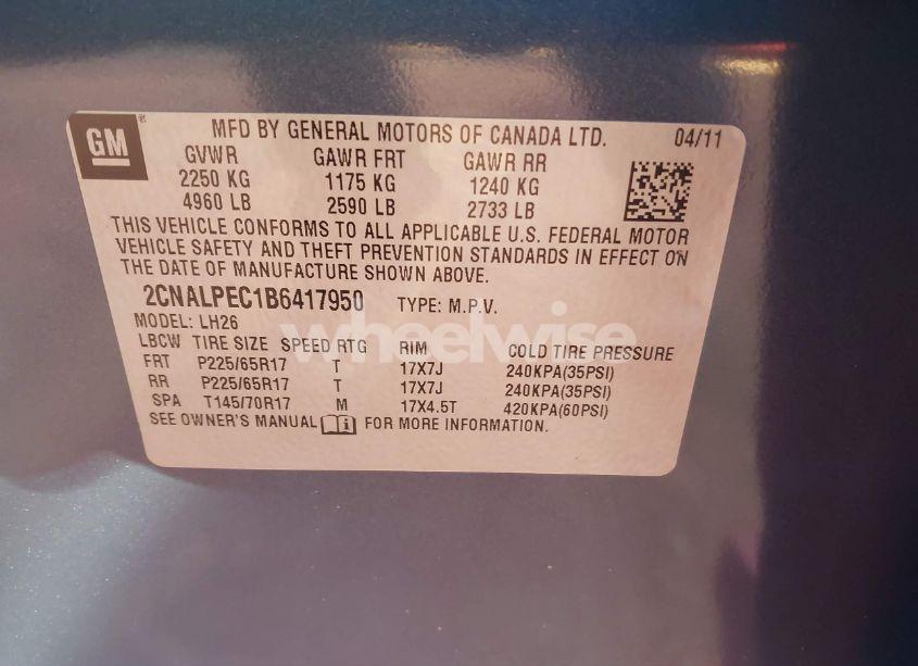 Photo 9 of 2011 Chevrolet Equinox 2LT (VIN 2CNALPEC1B6417950)