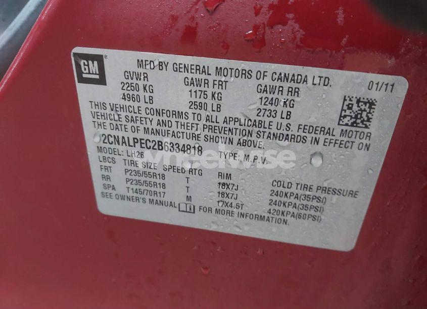 Photo 9 of 2011 Chevrolet Equinox 2LT (VIN 2CNALPEC2B6334818)