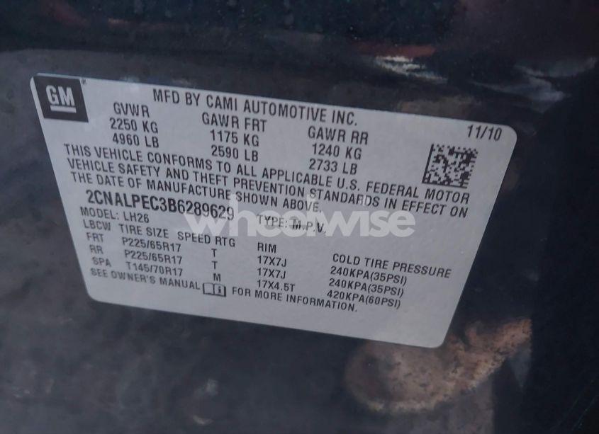 Photo 9 of 2011 Chevrolet Equinox 2LT (VIN 2CNALPEC3B6289629)