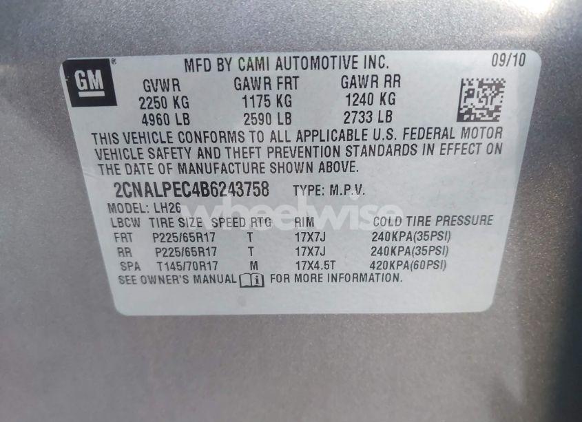 Photo 9 of 2011 Chevrolet Equinox 2LT (VIN 2CNALPEC4B6243758)