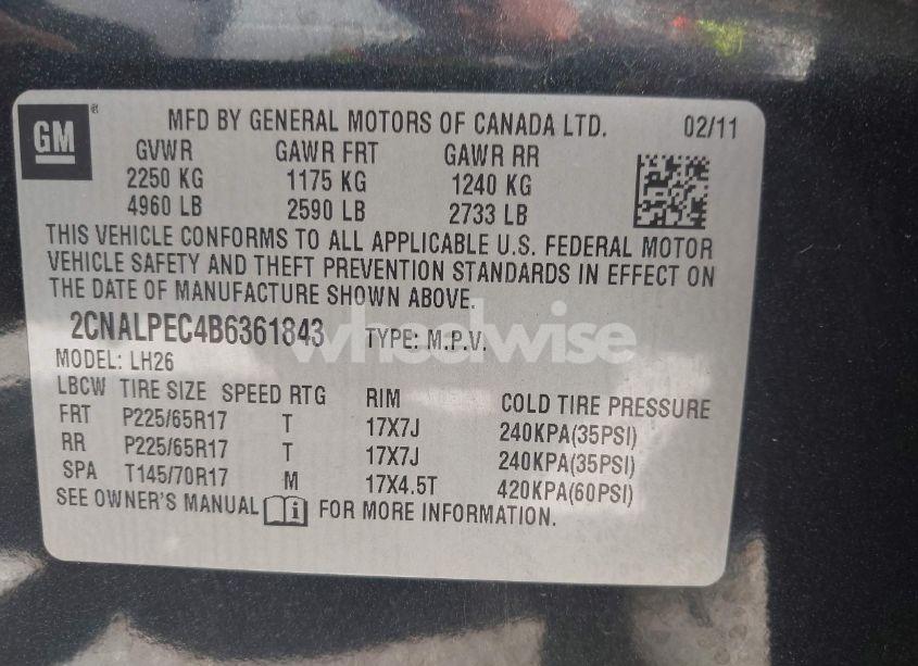 Photo 9 of 2011 Chevrolet Equinox 2LT (VIN 2CNALPEC4B6361843)