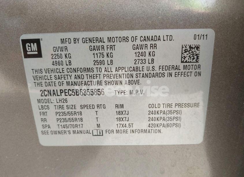 Photo 9 of 2011 Chevrolet Equinox 2LT (VIN 2CNALPEC5B6355856)