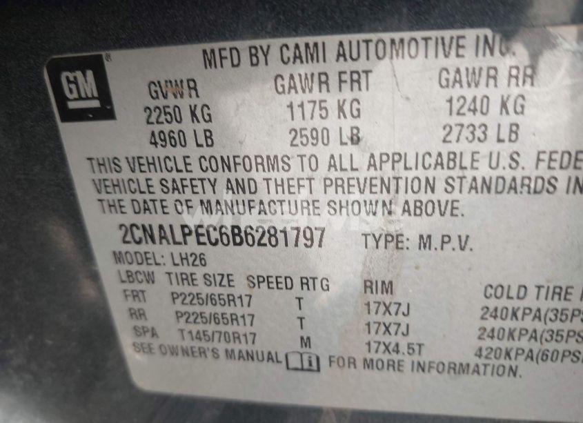 Photo 9 of 2011 Chevrolet Equinox 2LT (VIN 2CNALPEC6B6281797)