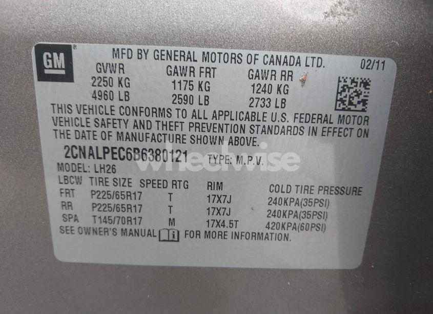 Photo 9 of 2011 Chevrolet Equinox 2LT (VIN 2CNALPEC6B6380121)
