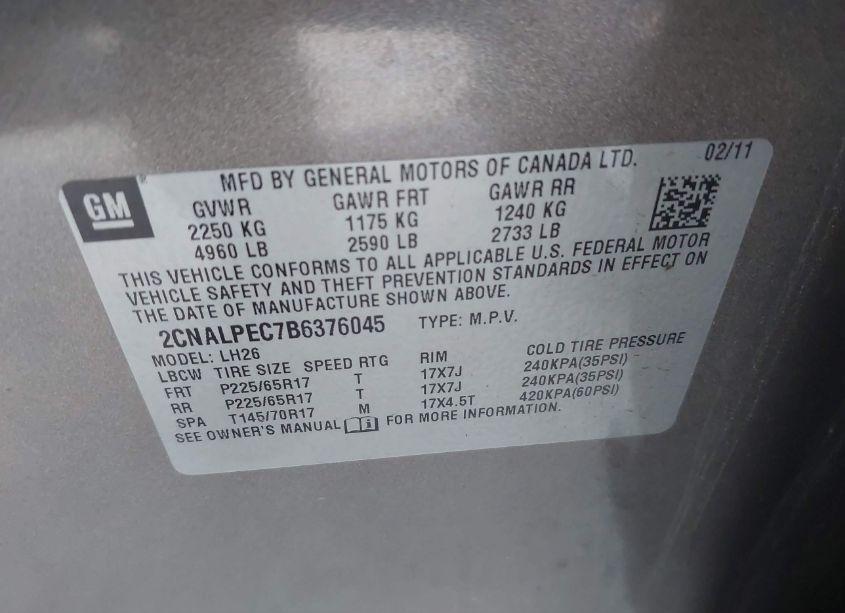 Photo 9 of 2011 Chevrolet Equinox 2LT (VIN 2CNALPEC7B6376045)