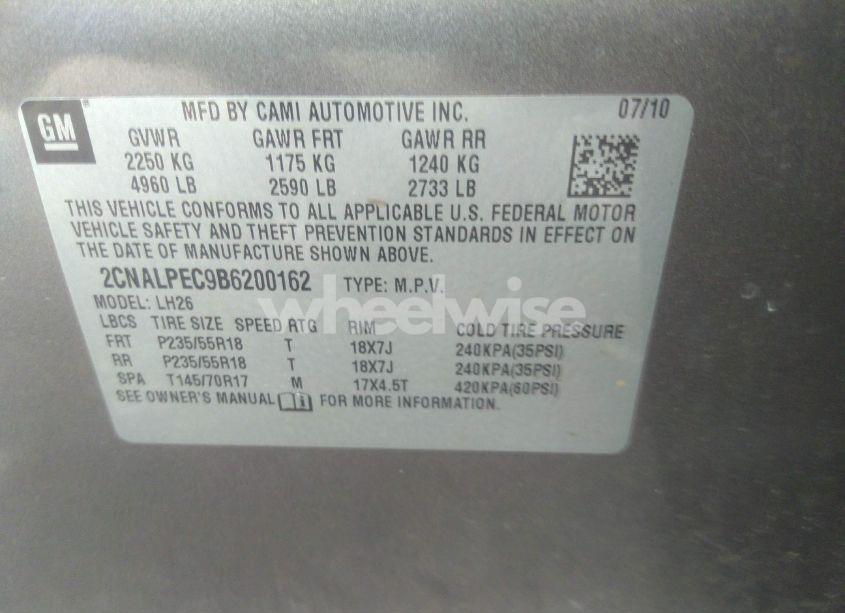 Photo 9 of 2011 Chevrolet Equinox 2LT (VIN 2CNALPEC9B6200162)