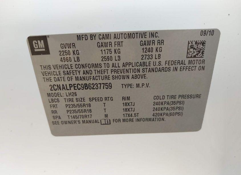 Photo 9 of 2011 Chevrolet Equinox 2LT (VIN 2CNALPEC9B6237759)