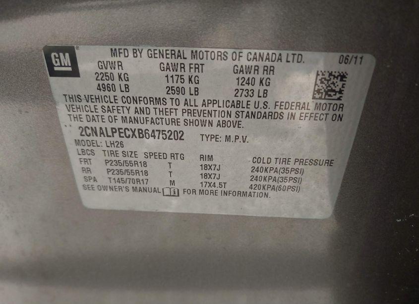 Photo 9 of 2011 Chevrolet Equinox 2LT (VIN 2CNALPECXB6475202)