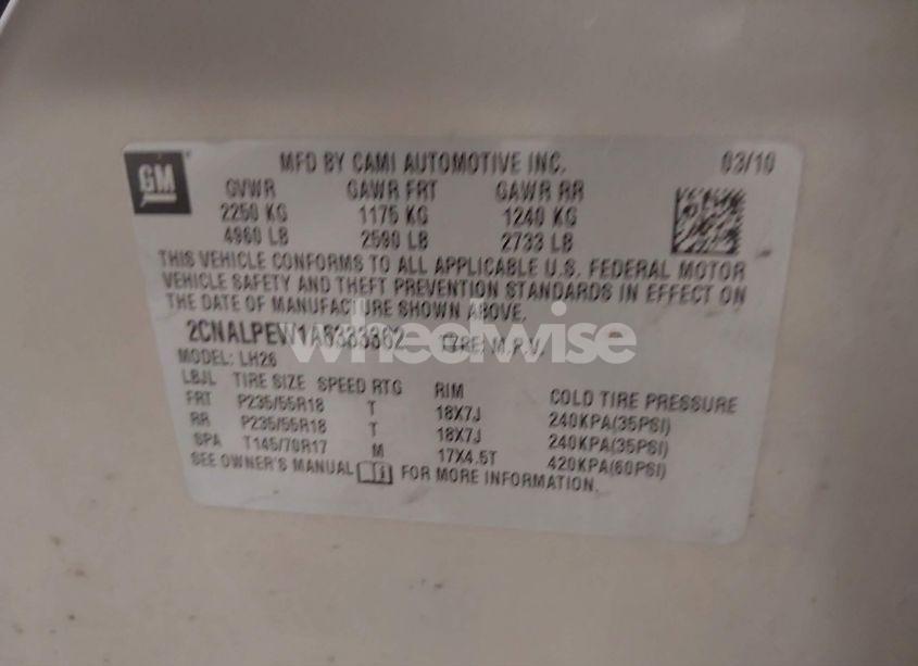 Photo 9 of 2010 Chevrolet Equinox LT (VIN 2CNALPEW1A6333362)