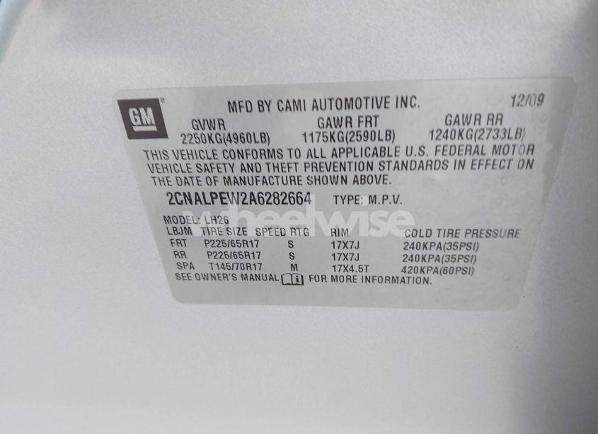 Photo 9 of 2010 Chevrolet Equinox LT (VIN 2CNALPEW2A6282664)