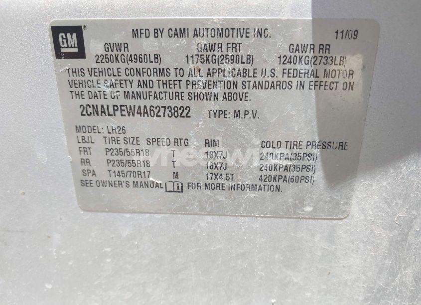 Photo 9 of 2010 Chevrolet Equinox LT (VIN 2CNALPEW4A6273822)