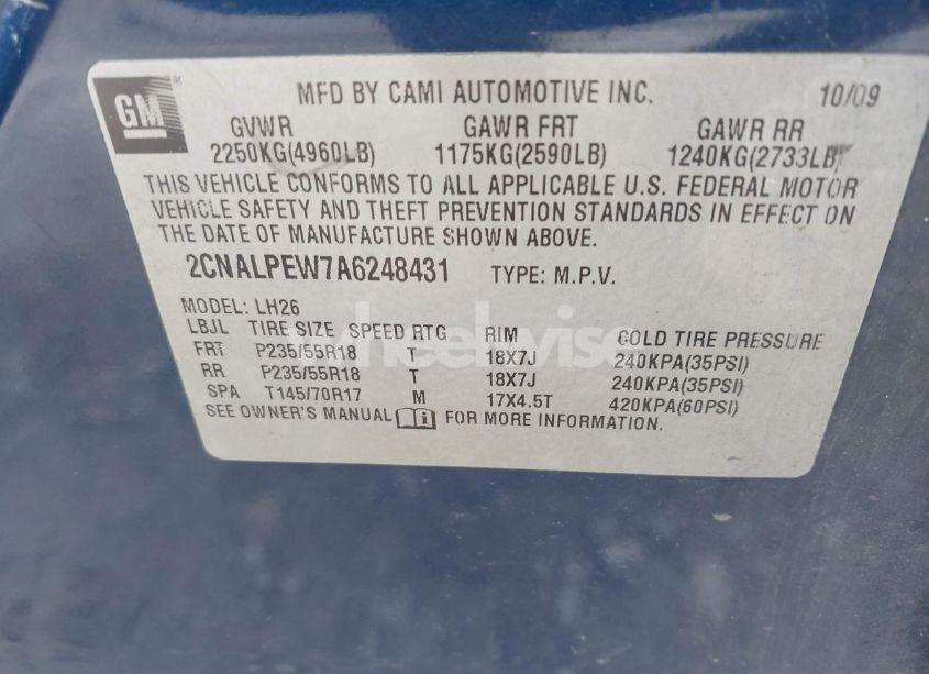 Photo 9 of 2010 Chevrolet Equinox LT (VIN 2CNALPEW7A6248431)