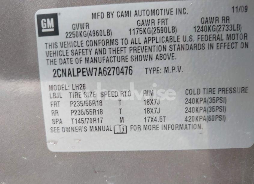 Photo 9 of 2010 Chevrolet Equinox LT (VIN 2CNALPEW7A6270476)