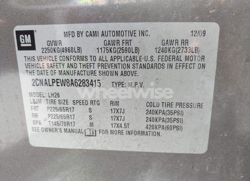 Photo 9 of 2010 Chevrolet Equinox LT (VIN 2CNALPEW8A6283415)