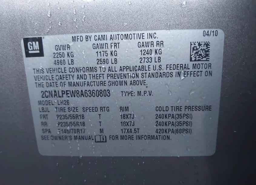 Photo 9 of 2010 Chevrolet Equinox LT (VIN 2CNALPEW8A6360803)