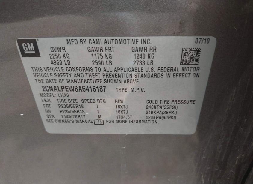 Photo 9 of 2010 Chevrolet Equinox LT (VIN 2CNALPEW8A6416187)