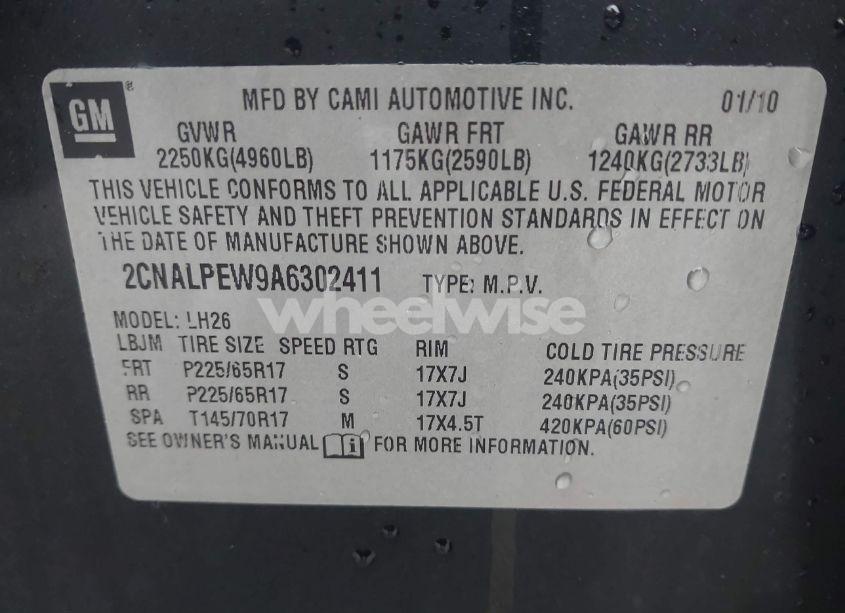 Photo 9 of 2010 Chevrolet Equinox LT (VIN 2CNALPEW9A6302411)