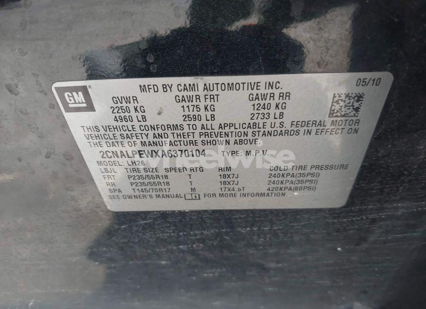 Photo 9 of 2010 Chevrolet Equinox LT (VIN 2CNALPEWXA6370104)