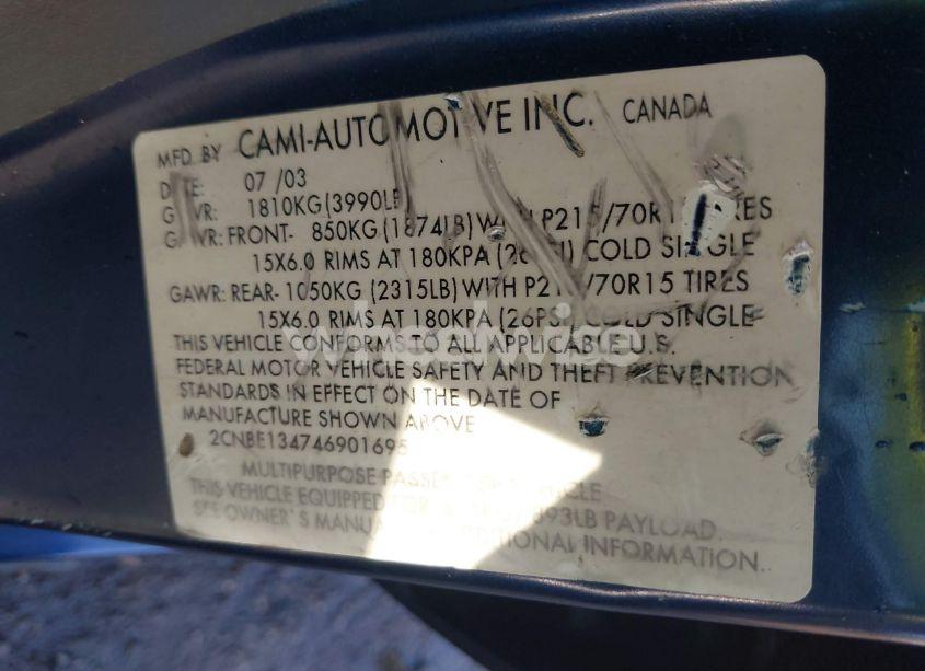 Photo 9 of 2004 Chevrolet Tracker (VIN 2CNBE134746901695)