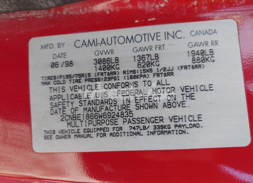 Photo 9 of 1998 Chevrolet Tracker (VIN 2CNBE1866W6924835)