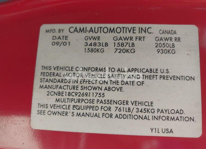 Photo 9 of 2002 Chevrolet Tracker (VIN 2CNBE18C926911755)