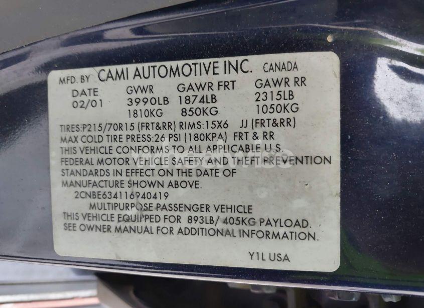 Photo 9 of 2001 Chevrolet Tracker HARD TOP LT (VIN 2CNBE634116940419)