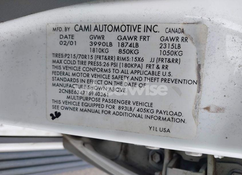 Photo 9 of 2001 Chevrolet Tracker HARD TOP LT (VIN 2CNBE634716940361)