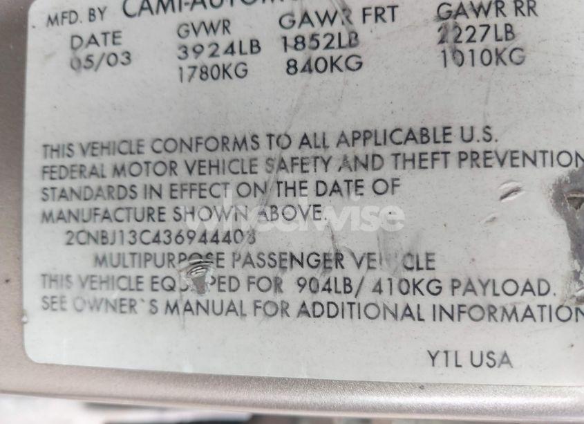 Photo 9 of 2003 Chevrolet Tracker HARD TOP BASE (VIN 2CNBJ13C436944408)