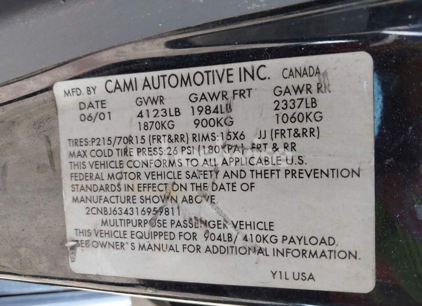 Photo 9 of 2001 Chevrolet Tracker HARD TOP LT (VIN 2CNBJ634316959811)