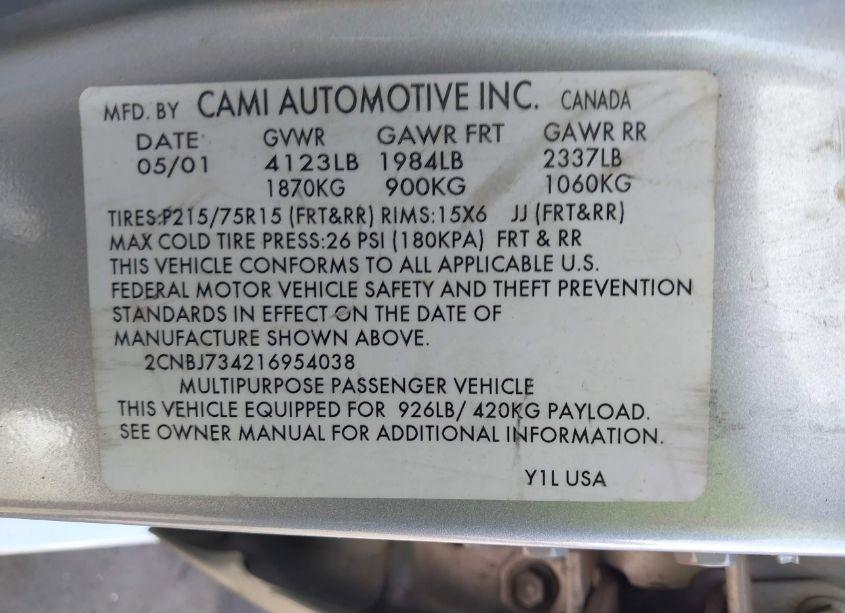 Photo 9 of 2001 Chevrolet Tracker HARD TOP ZR2 (VIN 2CNBJ734216954038)