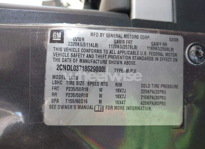 Photo 9 of 2008 Chevrolet Equinox SPORT (VIN 2CNDL037186298008)