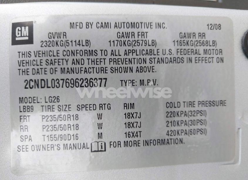 Photo 9 of 2009 Chevrolet Equinox SPORT (VIN 2CNDL037696236377)