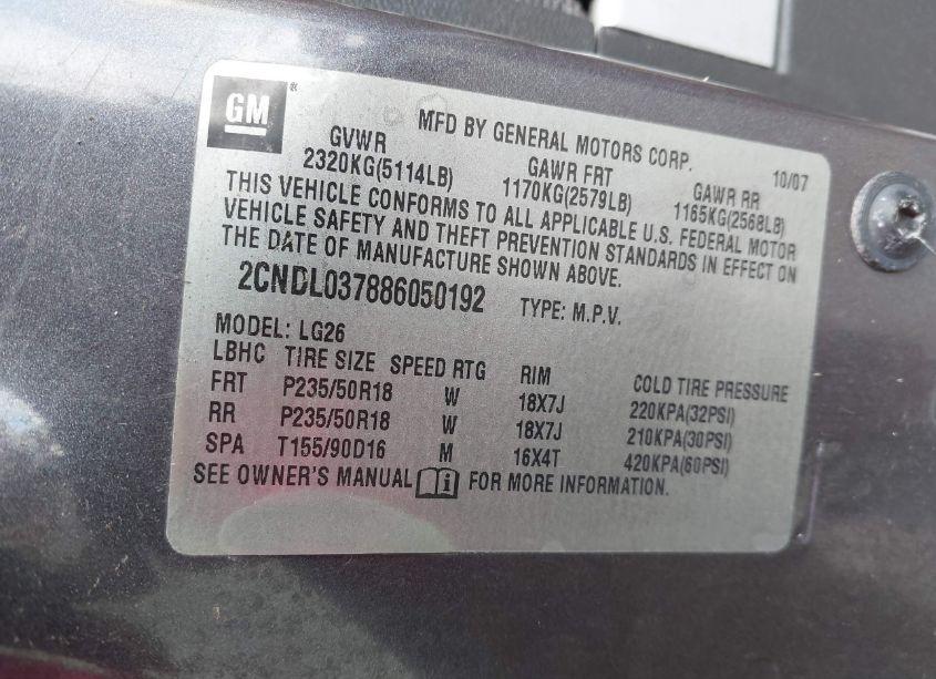 Photo 9 of 2008 Chevrolet Equinox SPORT (VIN 2CNDL037886050192)