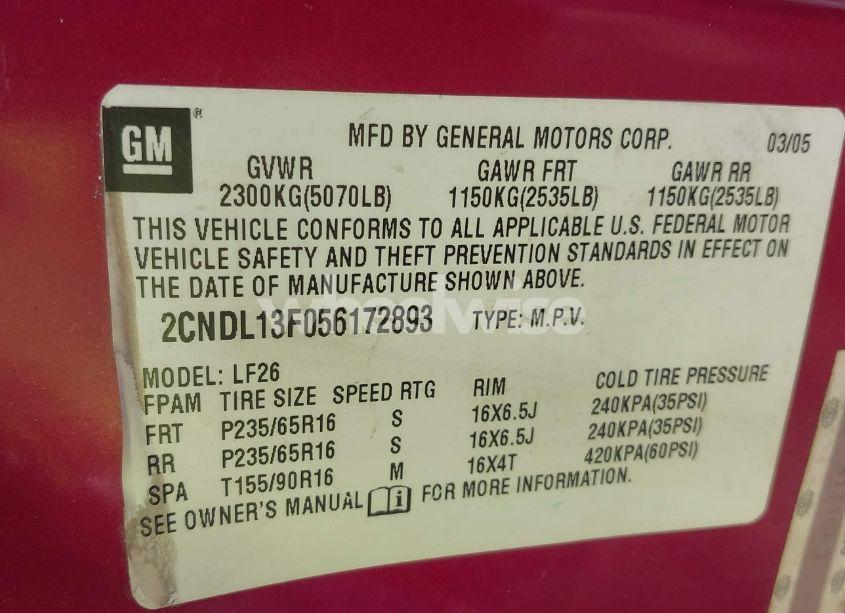 Photo 9 of 2005 Chevrolet Equinox LS (VIN 2CNDL13F056172893)