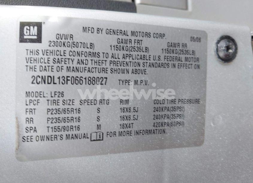 Photo 9 of 2006 Chevrolet Equinox LS (VIN 2CNDL13F066188027)