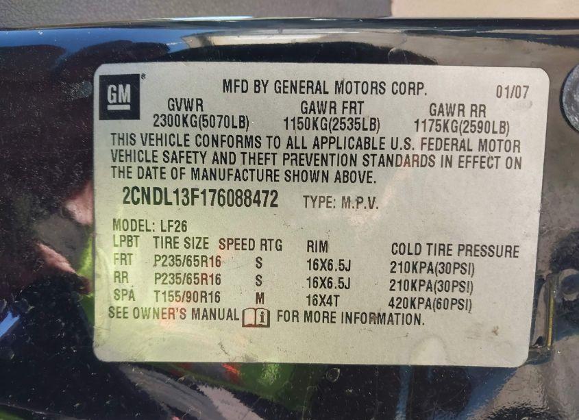 Photo 9 of 2007 Chevrolet Equinox LS (VIN 2CNDL13F176088472)