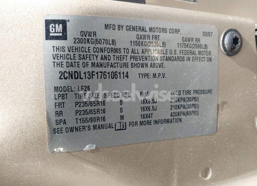 Photo 9 of 2007 Chevrolet Equinox LS (VIN 2CNDL13F176106114)