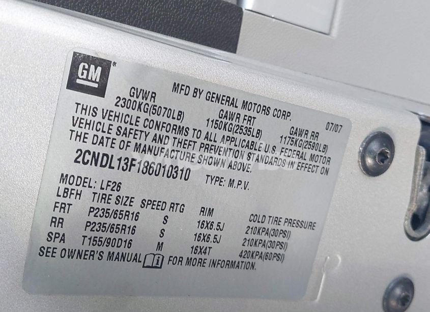 Photo 9 of 2008 Chevrolet Equinox LS (VIN 2CNDL13F186010310)