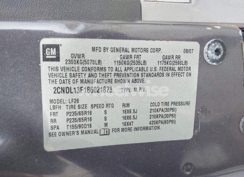 Photo 9 of 2008 Chevrolet Equinox LS (VIN 2CNDL13F186021873)