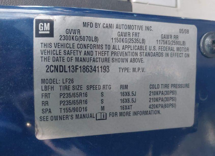 Photo 9 of 2008 Chevrolet Equinox LS (VIN 2CNDL13F186341193)