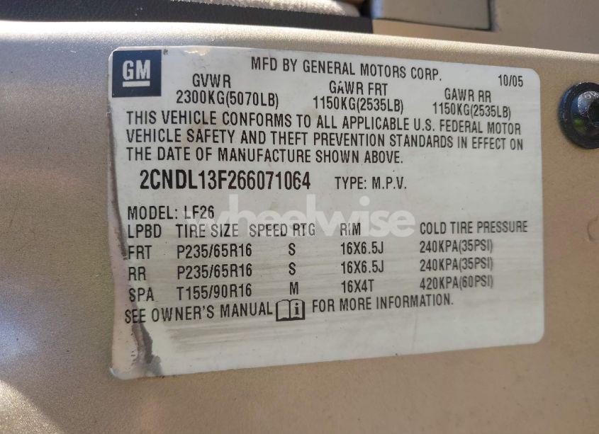 Photo 9 of 2006 Chevrolet Equinox LS (VIN 2CNDL13F266071064)