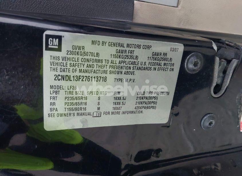 Photo 9 of 2007 Chevrolet Equinox LS (VIN 2CNDL13F276113718)