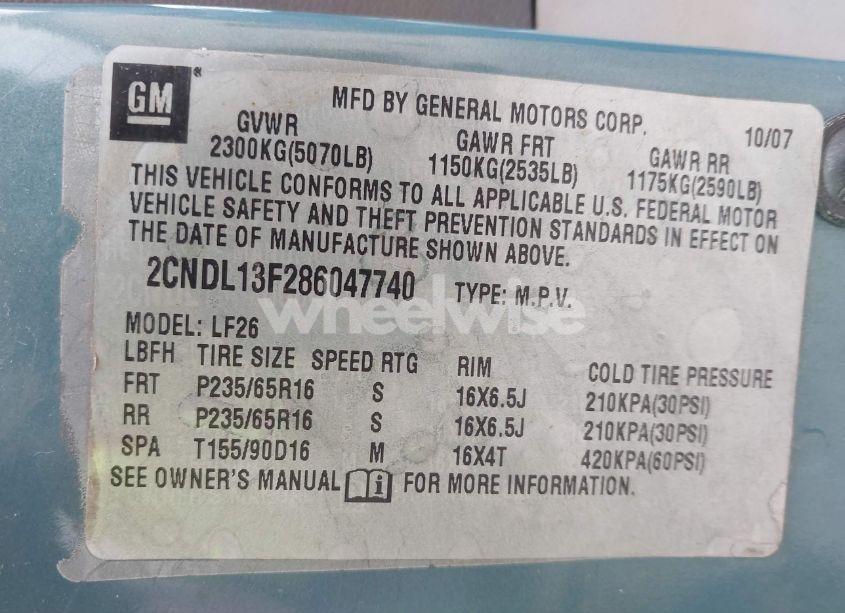 Photo 9 of 2008 Chevrolet Equinox LS (VIN 2CNDL13F286047740)