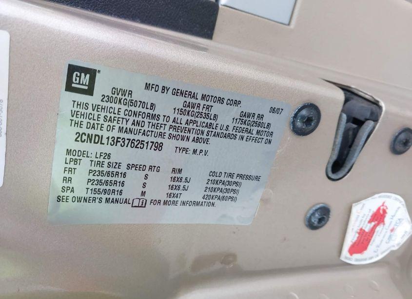 Photo 9 of 2007 Chevrolet Equinox LS (VIN 2CNDL13F376251798)